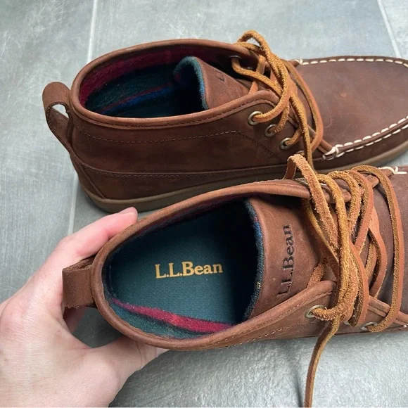 L.L.Bean Mens Flannel Lined Leather Ranger Moc Toe Chukka Boots, Size 9 - Picture 11 of 14